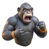 elegant whimsical artistic Gorilla beating its chest NO BACKGROUND with Transparent Background. expertly shot png