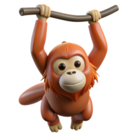 alluring calm tropical Orangutan hanging from a branch branch not visible NO BACKGROUND with Transparent Background. expertly shot png