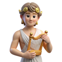 bold pristine Apollo, God of Music and Poetry, holding a lyre, NO BACKGROUND with Transparent Background. high quality png