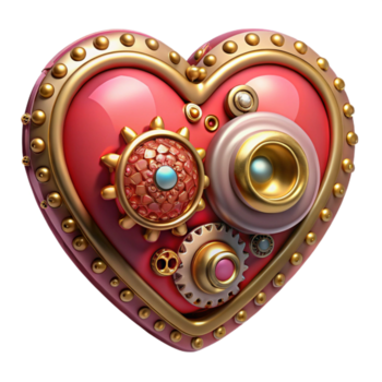 dynamic splendid Ornate steampunk clockwork heart with ruby accents. NO BACKGROUND with Transparent Background. crisp png