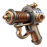 captivating celebrated Steampunk ray gun with copper coils and a wooden handle. NO BACKGROUND with Transparent Background. png