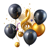 extraordinary vintage Music Note Balloons and Party Streamers Isolated Transparent Background png