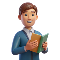dreamy impressive Teacher holding a book, NO BACKGROUND with Transparent Background. crisp png