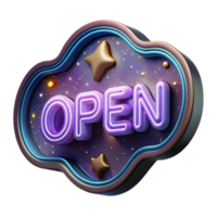 beautiful modern Neon Sign Open Isolated Transparent Background high quality png