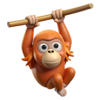 acclaimed modern A orangutan, hanging from a branch branch not visible. NO BACKGROUND with Transparent Background. impeccable png