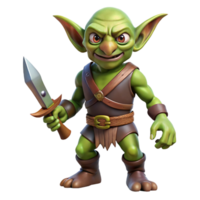 coveted traditional A realistic goblin, holding a rusty dagger, NO BACKGROUND with Transparent Background. precision png