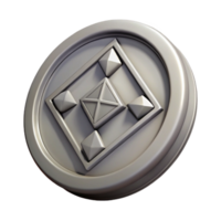beautiful acclaimed A single, ancient coin with cryptic symbols. NO BACKGROUND with Transparent Background. png