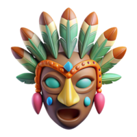 breathtaking energetic avant-garde A stylized tribal mask, adorned with feathers and beads. NO BACKGROUND with Transparent Background. luxury png