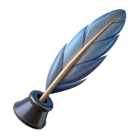 captivating rare A single, stylized feather pen, quill dipped in ink. NO BACKGROUND with Transparent Background. png