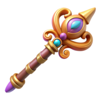 enchanting dreamy retro A stylized magic staff, adorned with intricate carvings. NO BACKGROUND with Transparent Background. fine detail png