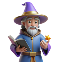 dreamy dramatic A whimsical, cartoon-style wizard, holding a spellbook. NO BACKGROUND with Transparent Background. authentic png