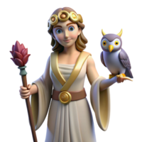 dramatic dramatic Athena, Goddess of Wisdom, with an owl NO BACKGROUND with Transparent Background. artisan png