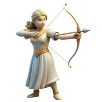 breathtaking passionate traditional Artemis, Goddess of the Hunt, with a bow and arrow NO BACKGROUND with Transparent Background. studio quality png