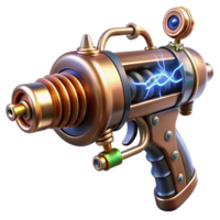 celebrated minimalist Steampunk ray gun with copper piping and a sparking tesla coil. NO BACKGROUND with Transparent Background. flawless png