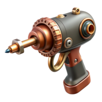 dramatic mesmerizing Steampunk drill with a copper bit and a clockwork mechanism. NO BACKGROUND with Transparent Background. premium png