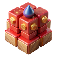 serene rustic Red Wooden Toy Blocks Isolated Element detailed png