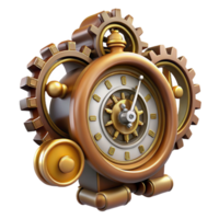 distinguished avant-garde Steampunk clock with intricate gears and Roman numerals. NO BACKGROUND with Transparent Background. 8K png