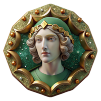 serene creative Renaissance Mosaic Portrait Fragment Green Cutout exclusive png