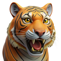 dramatic distinctive A roaring Sumatran Tiger, head and shoulders, NO BACKGROUND with Transparent Background. png
