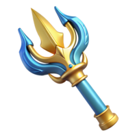 dreamy fascinating Poseidon's Trident, ornate and powerful, NO BACKGROUND with Transparent Background. studio quality png