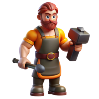 dazzling minimalist Hephaestus, god of the forge, blacksmith's hammer, NO BACKGROUND with Transparent Background. professional png