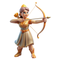 calm striking Artemis, goddess of the hunt, bow and arrow, NO BACKGROUND with Transparent Background. precision png