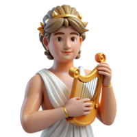 distinguished vintage Apollo, god of music and light, lyre in hand, NO BACKGROUND with Transparent Background. fine detail png