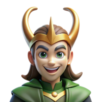 dazzling tranquil futuristic Loki, Norse trickster god, mischievous grin, NO BACKGROUND with Transparent Background. top-tier png