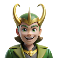 dramatic serene Loki, Norse trickster god, mischievous grin, NO BACKGROUND with Transparent Background. high resolution png