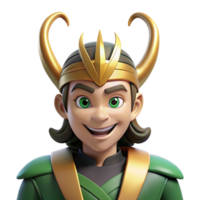 captivating contemporary Loki, Norse trickster god, mischievous grin, NO BACKGROUND with Transparent Background. gallery standard png