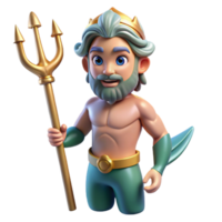 calm radiant Triton, son of Poseidon, merman with trident. NO BACKGROUND with Transparent Background. studio quality png