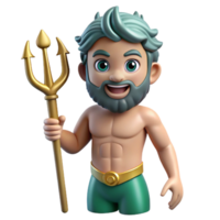 dramatic gorgeous Triton, son of Poseidon, merman with trident. NO BACKGROUND with Transparent Background. studio quality png