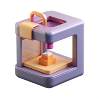 enchanting futuristic 3D printer printing a small object NO BACKGROUND with Transparent Background. expertly shot png