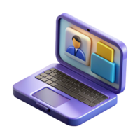 acclaimed impressionist Laptop with open lid displaying a conference NO BACKGROUND with Transparent Background. authentic png