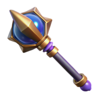 beautiful geometric A powerful wizard's staff topped with a pulsating gemstone, NO BACKGROUND with Transparent Background. high quality png