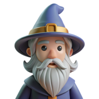 dramatic extraordinary A cartoon-style wizard with a long white beard, NO BACKGROUND with Transparent Background. professional png