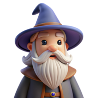 acclaimed creative A cartoon-style wizard with a long white beard, NO BACKGROUND with Transparent Background. authentic png