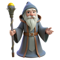 distinctive bohemian A wise old wizard with a long white beard and staff. NO BACKGROUND with Transparent Background. original png