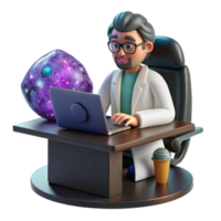 wonderful rustic Scientist Working at Computer Isolated on Transparent Background premium png
