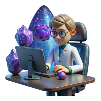 magnífico rústico científico trabajando a computadora aislado en transparente antecedentes exclusivo png