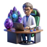 magnificent traditional Scientist Working at Computer Isolated on Transparent Background authentic png