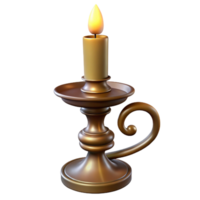 bold striking A single, ornate candlestick with a flickering candle. NO BACKGROUND with Transparent Background. ultra HD png