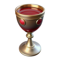 dreamy pristine A single, ornate chalice filled with red wine. NO BACKGROUND with Transparent Background. masterfully captured png