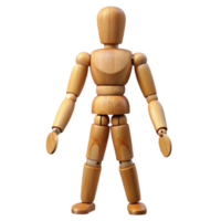 distinguished classic A wooden artist's mannequin, jointed and posable. NO BACKGROUND with Transparent Background. expertly shot png