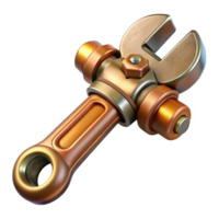 breathtaking standout Steampunk wrench with adjustable jaws and a brass handle. NO BACKGROUND with Transparent Background. png