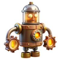 dynamic extraordinary Steampunk robot icon with exposed gears and glowing vacuum tubes. NO BACKGROUND with Transparent Background. fine detail png