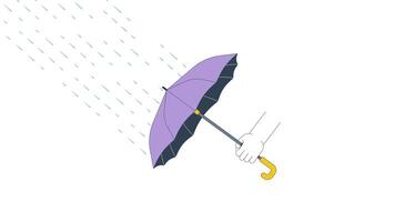 Hand holding umbrella shielding from falling rain cartoon animation. Mental resilience. Support during difficult times animated flat 2D character 4K isolated on white, scene storytelling video