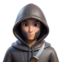 captivating ethereal mid-century A hooded assassin with a hidden dagger, NO BACKGROUND with Transparent Background. perfect clarity png