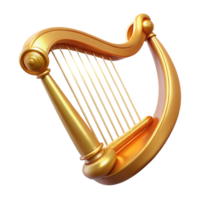 dramatic gothic A magical harp with golden strings, NO BACKGROUND with Transparent Background. high resolution png