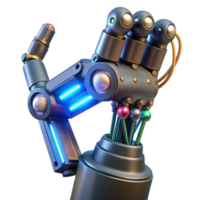 inspired retro Cyberpunk robotic arm with intricate wiring and glowing circuitry. NO BACKGROUND with Transparent Background. high resolution png